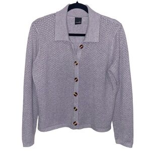 Aaeda Sweater Womens Large Knit Cardigan Buttons Collared Neutral Gray Career